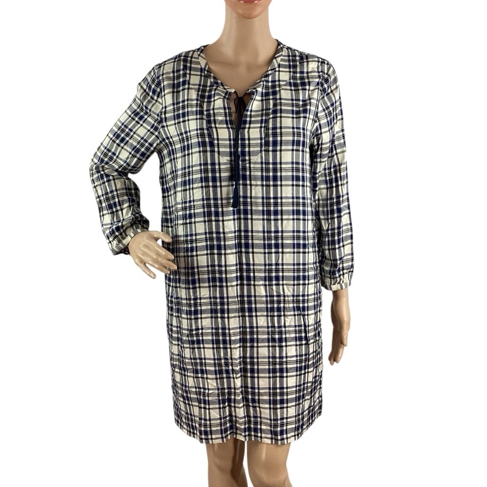 Madewell Plaid Artiste Tunic Mini Dress Blue Long Sleeve Size S